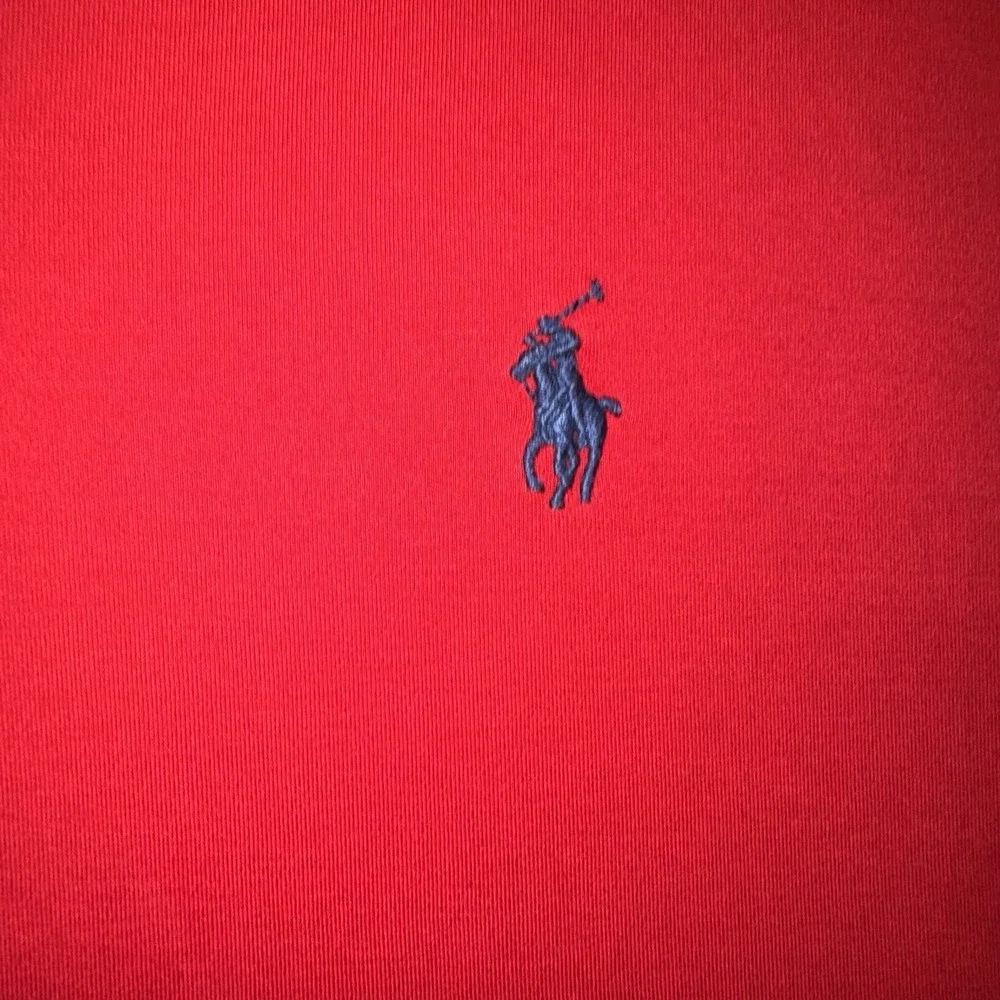 Men's Large Polo Ralph Lauren Solid Red Polo With Navy Logo‎